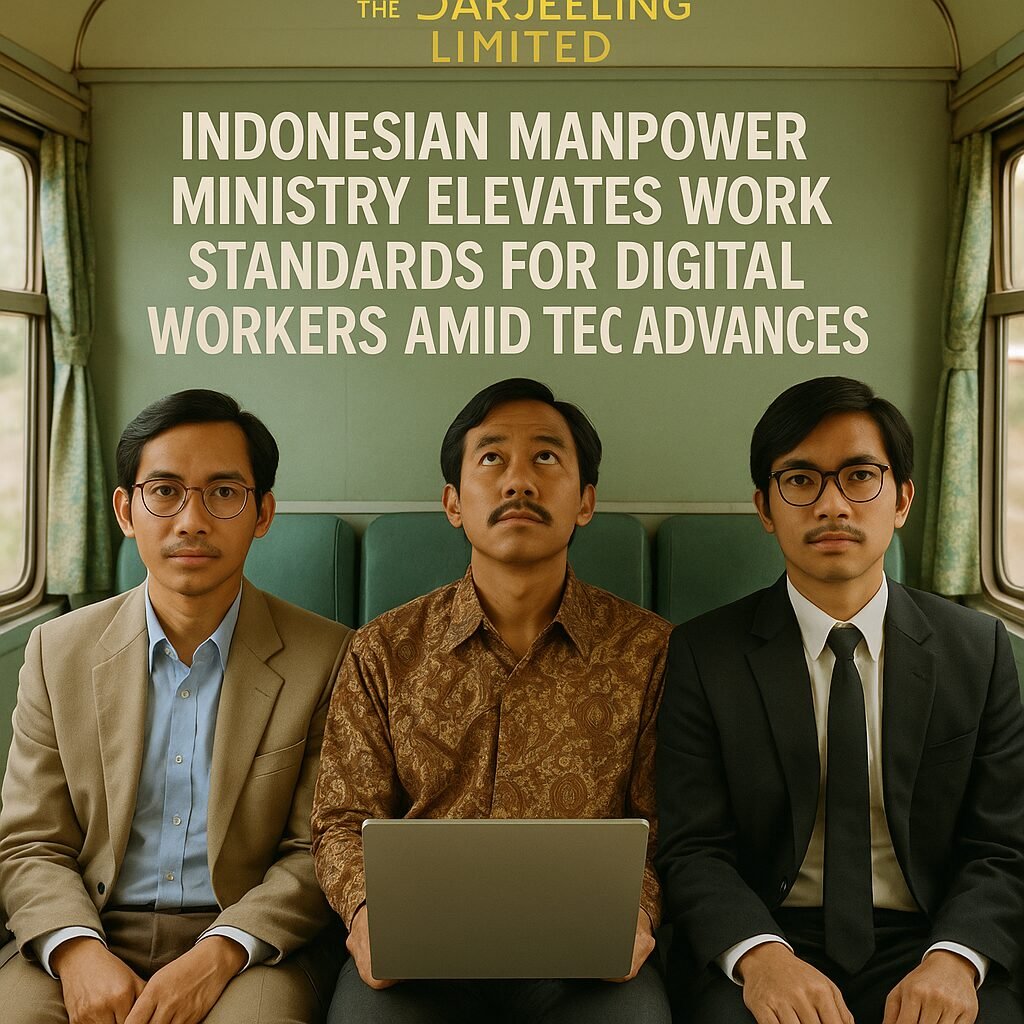 Indonesian Manpower Ministry officials discussing improved work standards for digital workers at a conference table.