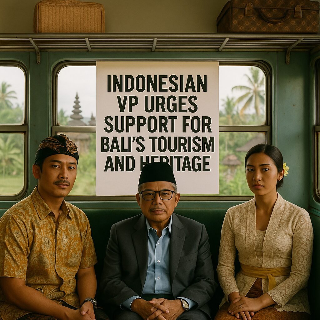 Indonesian VP Gibran Rakabuming Raka speaks at a podium, emphasizing support for Bali's tourism and cultural heritage.