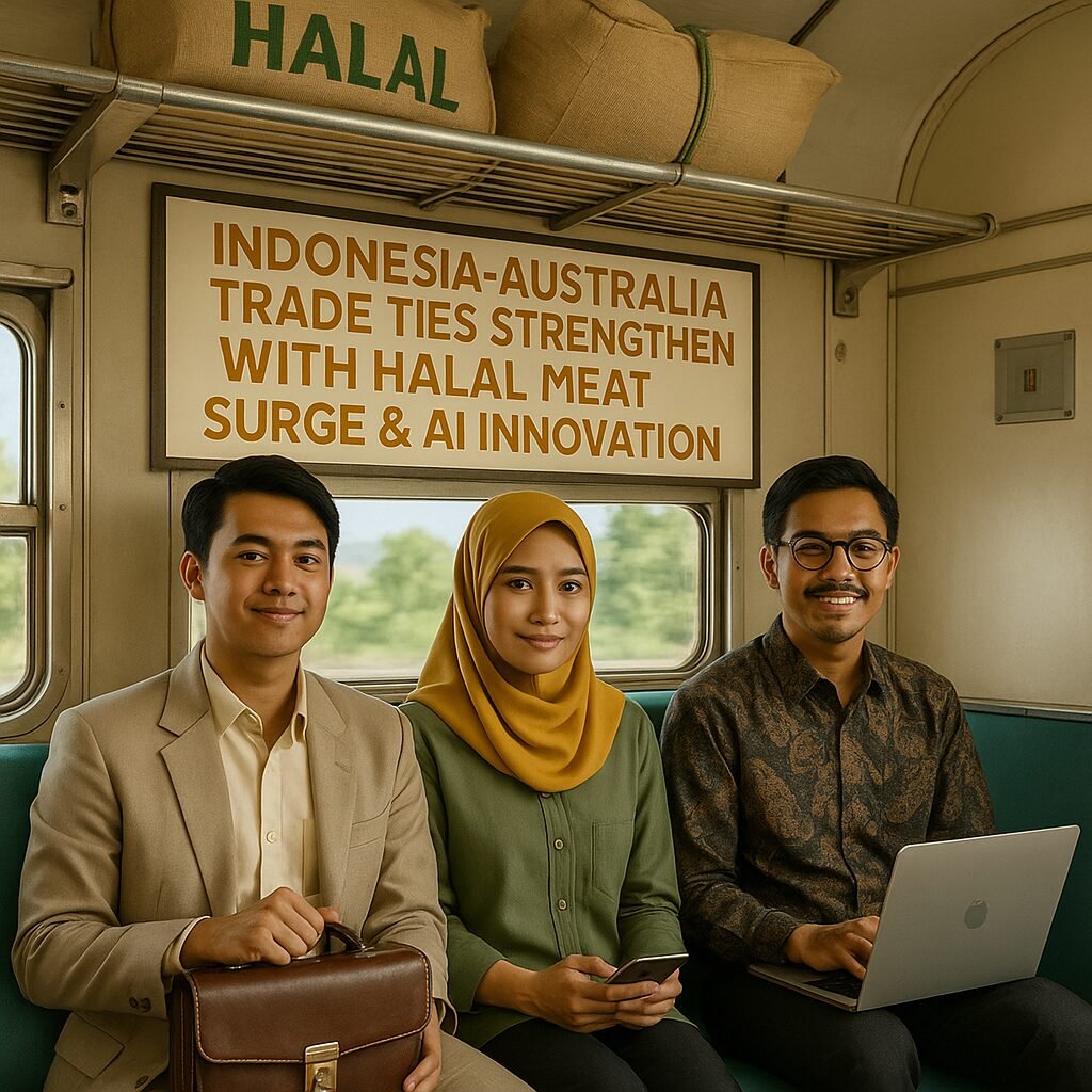 Indonesian and Australian officials discussing halal meat trade, highlighting strengthened bilateral ties and economic cooperation.