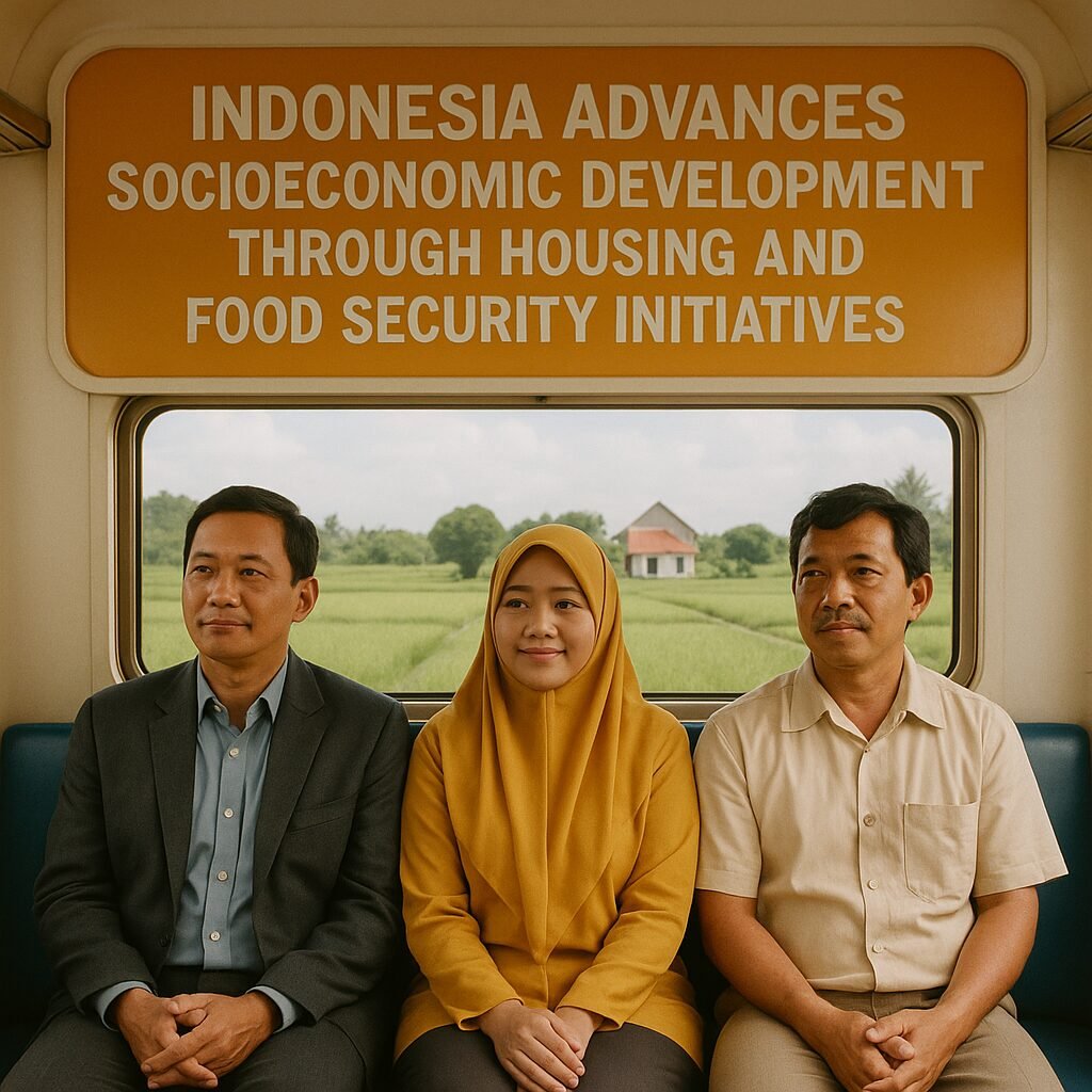 Indonesian official discusses housing initiatives at a press conference, highlighting socioeconomic development efforts.